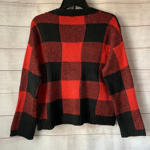 Cozy Co. by Cozy Casual Red and Black Plaid Sweater Cardigan Pockets Size S/M - Picture 5 of 13